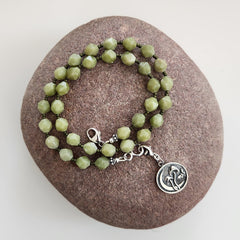 GREEN JADE NECKLACE W/ 925 SILVER MUSHROOM PENDANT-16"