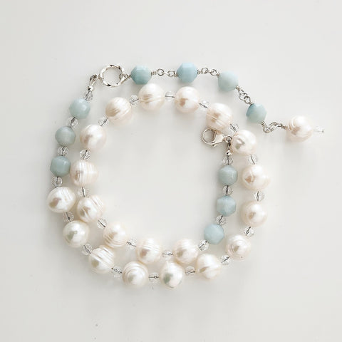 2--WHITE PEARL NECKLACE WITH AMAZONITE