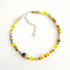 YELLOW WHIMSY MIXED BEAD NECKLACE-16"