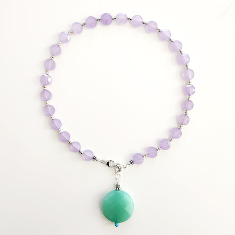 0--LAVENDER COLOR JADE NECKLACE W/ GEMSTONE PENDANT-16"