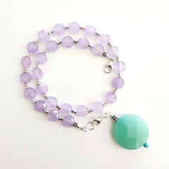 0--LAVENDER COLOR JADE NECKLACE W/ GEMSTONE PENDANT-16"