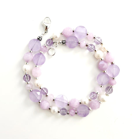 0--LAVENDER JADE MIXED GEMSTONE NECKLACE--16"