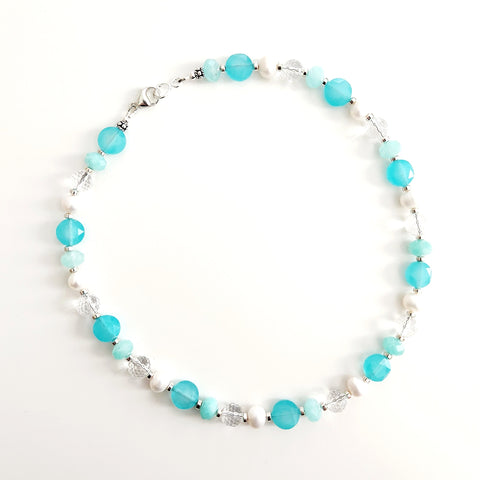 0--AQUA COLRED JADE MIX GEMSTONE NECKLACE--16"