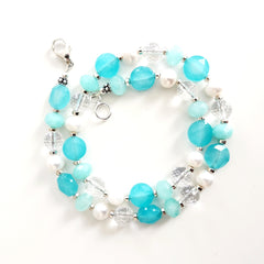 0--AQUA COLRED JADE MIX GEMSTONE NECKLACE--16"