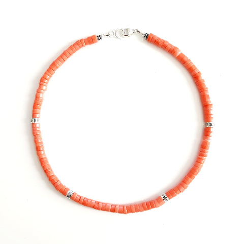 ORANGE BAMBOO CORAL HEISHI NECKLACE--16"