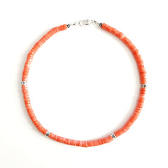 ORANGE BAMBOO CORAL HEISHI NECKLACE--16"