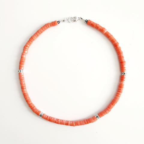 0--ORANGE BAMBOO CORAL HEISHI NECKLACE--16"