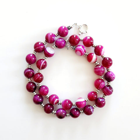 0--FUCHSIA STRIPE AGATE NECKLACE-18"