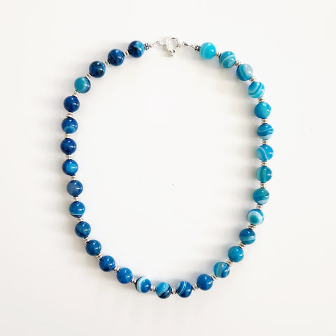 0--BLUE STRIPE AGATE NECKLACE-18"