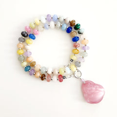 0--"JELLYBEAN" MIXED GEMSTONE NECKLACE W/ PINK BUDDHA-16"