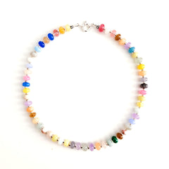 0--MIXED GEMSTONE NECKLACE IN JELLYBEAN COLORS-16"