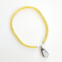 0--"LEMONDROPS" YELLOW JADE NECKLACE W/ MOP BUDDHA-18"