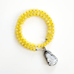 0--"LEMONDROPS" YELLOW JADE NECKLACE W/ MOP BUDDHA-18"