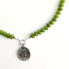 0--GREEN COLOR JADE NECKLACE W/ 925 EYE PENDANT--18IN