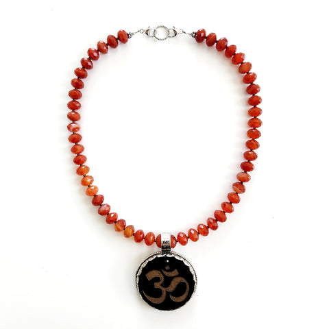 RED STRIPE AGATE NECKLACE W/ OM PENDANT-17"
