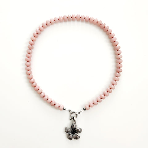 PINK OPAL NECKLACE W/ FLOWER PENDANT-16"