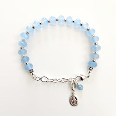 0--LT BLUE AGATE BRACELET W/ 925 MARY CHARM