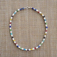 0--EYE BEADS & PEARL NECKLACE-MULTI COLOR-19"