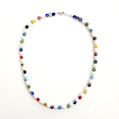 0--EYE BEADS & PEARL NECKLACE-MULTI COLOR-19"