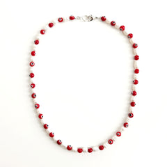 0--EYE BEADS & PEARL NECKLACE-RED-19"
