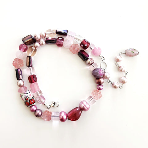 MIXED WHIMSIES IN PINK NECKLACE-16"