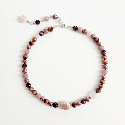 0--KOKO KAI ROSE PEARLS MIX NECKLACE-16"