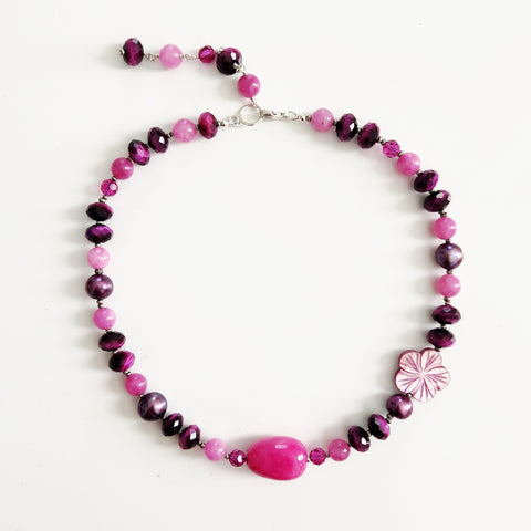 0--KOKO KAI HOT PINK MIX BEADED NECKLACE-16"