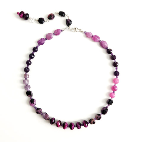 PURPLE HAZE MIXED GEMSTONE NECKLACE-16"