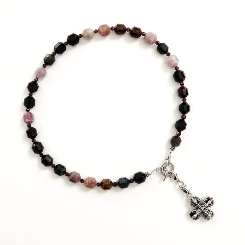 TOURMALINE NECKLACE WITH 925 DOUBLE DORJE CROSS