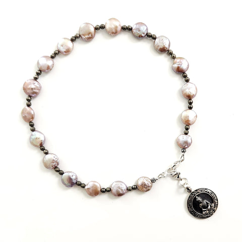 0--LAVENDAR PEARL NECKLACE W/ SITTING BUDDHA