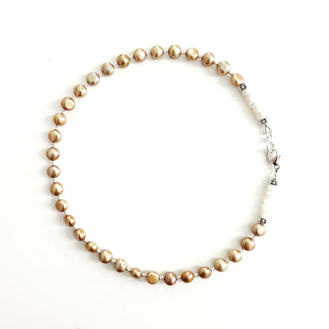 0--CHAMPAGNE GOLD PEARL NECKLACE--16"