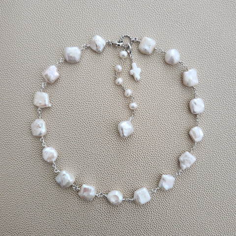 WHITE BAROQUE PEARL NECKLACE-17"