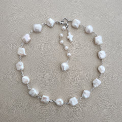 WHITE BAROQUE PEARL NECKLACE-17"