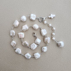 WHITE BAROQUE PEARL NECKLACE-17"
