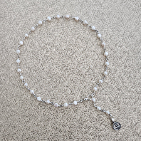WHITE PEARL NECKLACE W/ MINI BUDDHA-16"