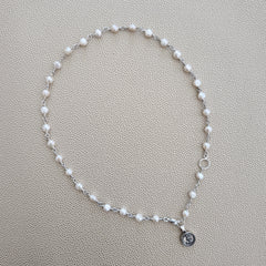 0--WHITE PEARL NECKLACE W/ MINI BUDDHA-16"