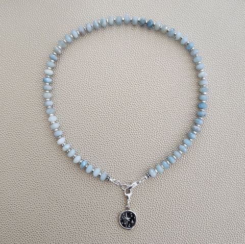 AQUAMARINE NECKLACE W/ 925 SILVER NORTH STAR-16"
