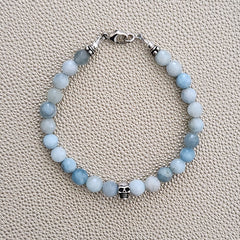 0--AQUAMARINE BRACELET WITH SKULL BEAD