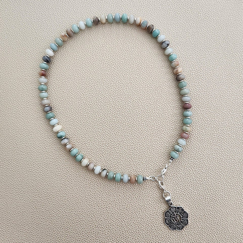 AMAZONITE NECKLACE W/ 925 OM PENDANT-16"