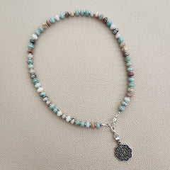 AMAZONITE NECKLACE W/ 925 OM PENDANT-16"