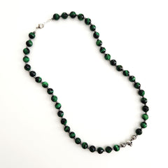 0--GREEN TIGERS EYE NECKLACE W/ 925 SKULL BEAD
