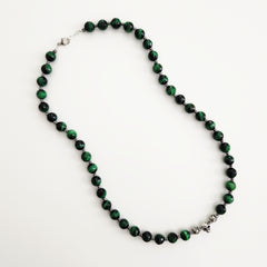 0--GREEN TIGERS EYE NECKLACE W/ 925 SKULL BEAD