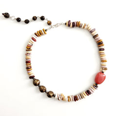 0--PUKA MOOKAITE JASPER & PEARL NECKLACE-16IN