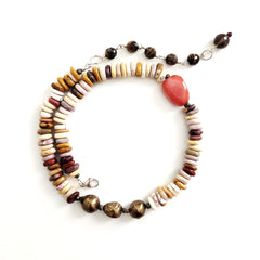 0--PUKA MOOKAITE JASPER & PEARL NECKLACE-16IN