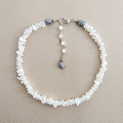 MOTHER OF PEARL NECKLACE WITH BUDDHA BEADS-16IN
