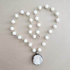 MOTHER OF PEARL NECKLACE W/ ROSE PENDANT-24"
