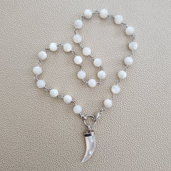 MOTHER OF PEARL (8MM) NECKLACE WITH MOP PENDANT-16"