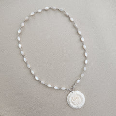 MOTHER OF PEARL NECKLACE WITH ROSE PENDANT-20"