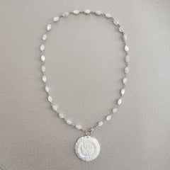 MOTHER OF PEARL NECKLACE WITH ROSE PENDANT-20"