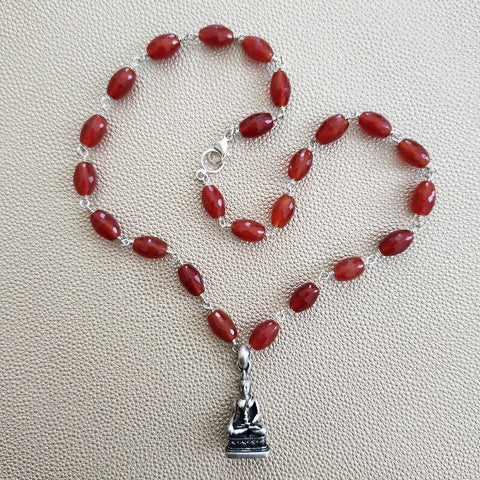 CARNELIAN NECKLACE W/ BUDDHA PENDANT-19"